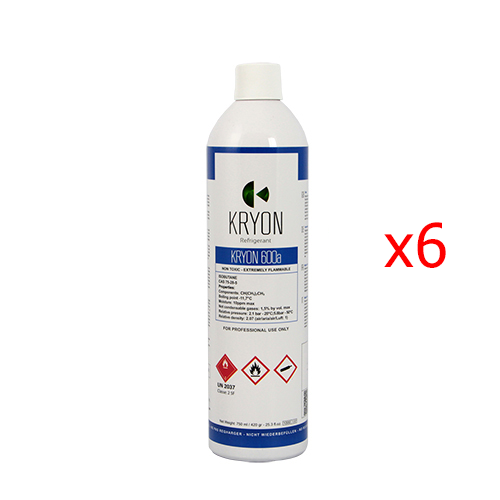  R600a Kryon® 600a isobutano - Bombola Alluminio Aerosol (monouso non ricaricabile) 1.000 ml. / 420 grammi - 30 bar - valvola B188 7/16 20 UNF EU - confezione da 6 pezzi (accisa assolta)