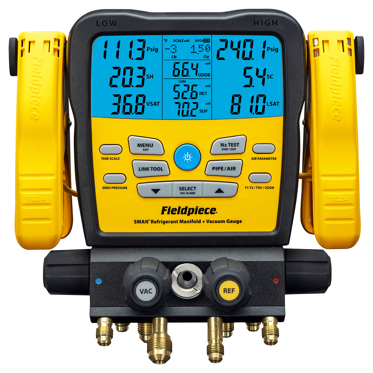 Fieldpiece USA - SM482V INT - Gruppo Manometrico Digitale SMAN® a 4 Porte con Sonda per Vuoto Incorporata e Sistema Wireless Job Link