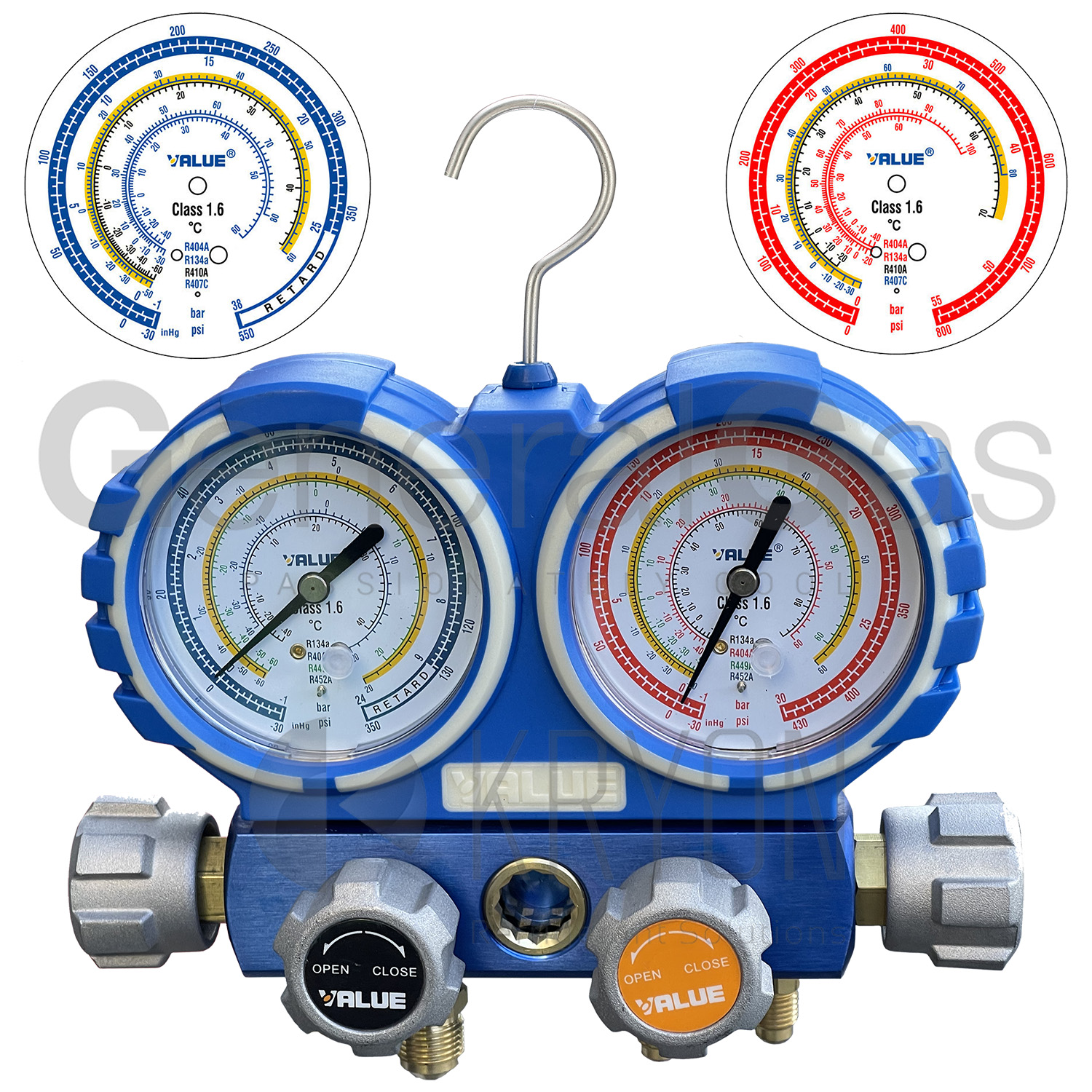 VALUE Gruppo manometrico 4 vie per Refrigerazione e Condizionamento VMG-4-R410-03 - manometri dia. 80 mm. - R&AC refrigerazione e climatizzazione (R134a, R404A, R410A, R407C) in valigetta - dichiarazione di conformità con n° seriale dello strumento fornita in dotazione