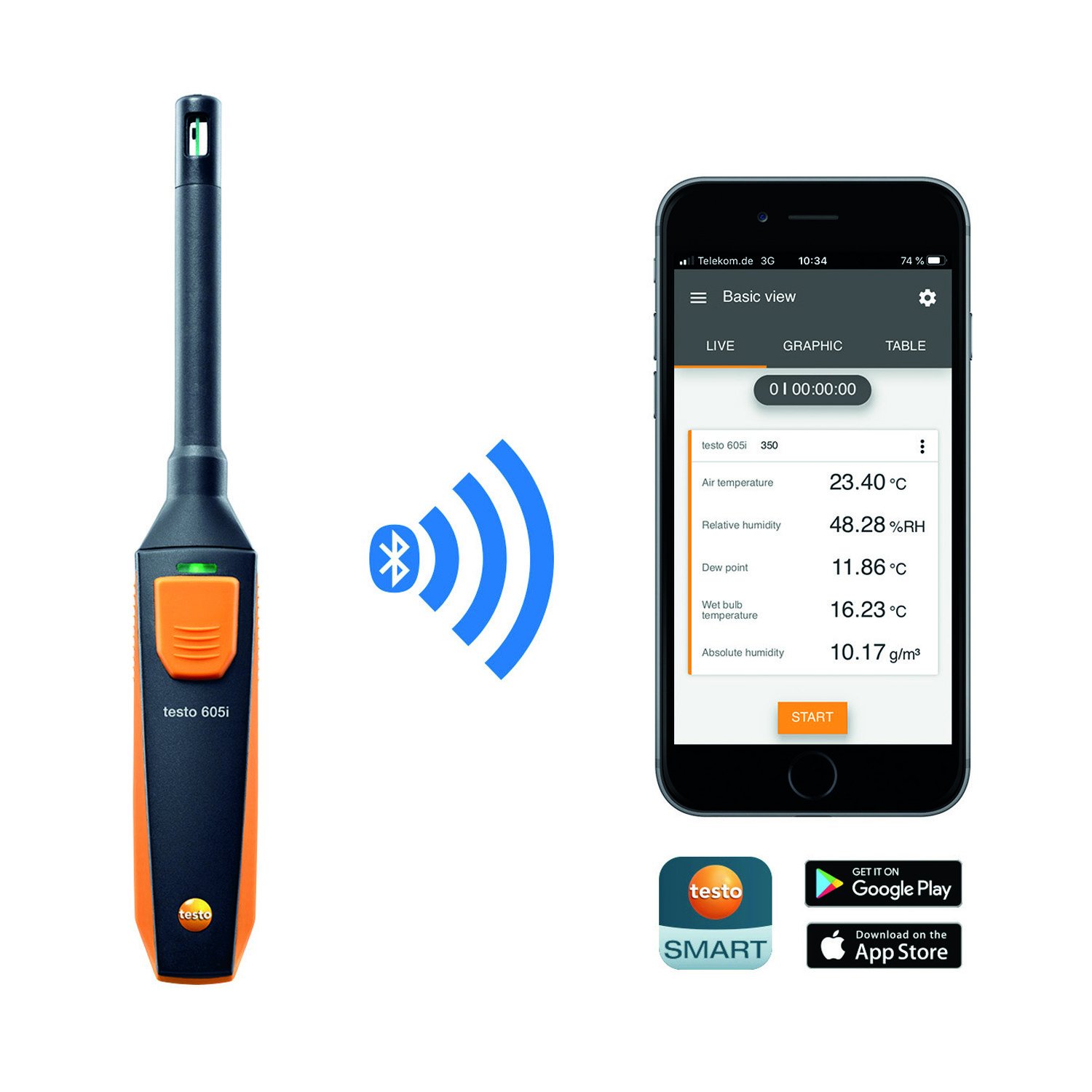 Testo 605i Termoigrometro azionato tramite smartphone (compatibile con app Testo Smart Probes)