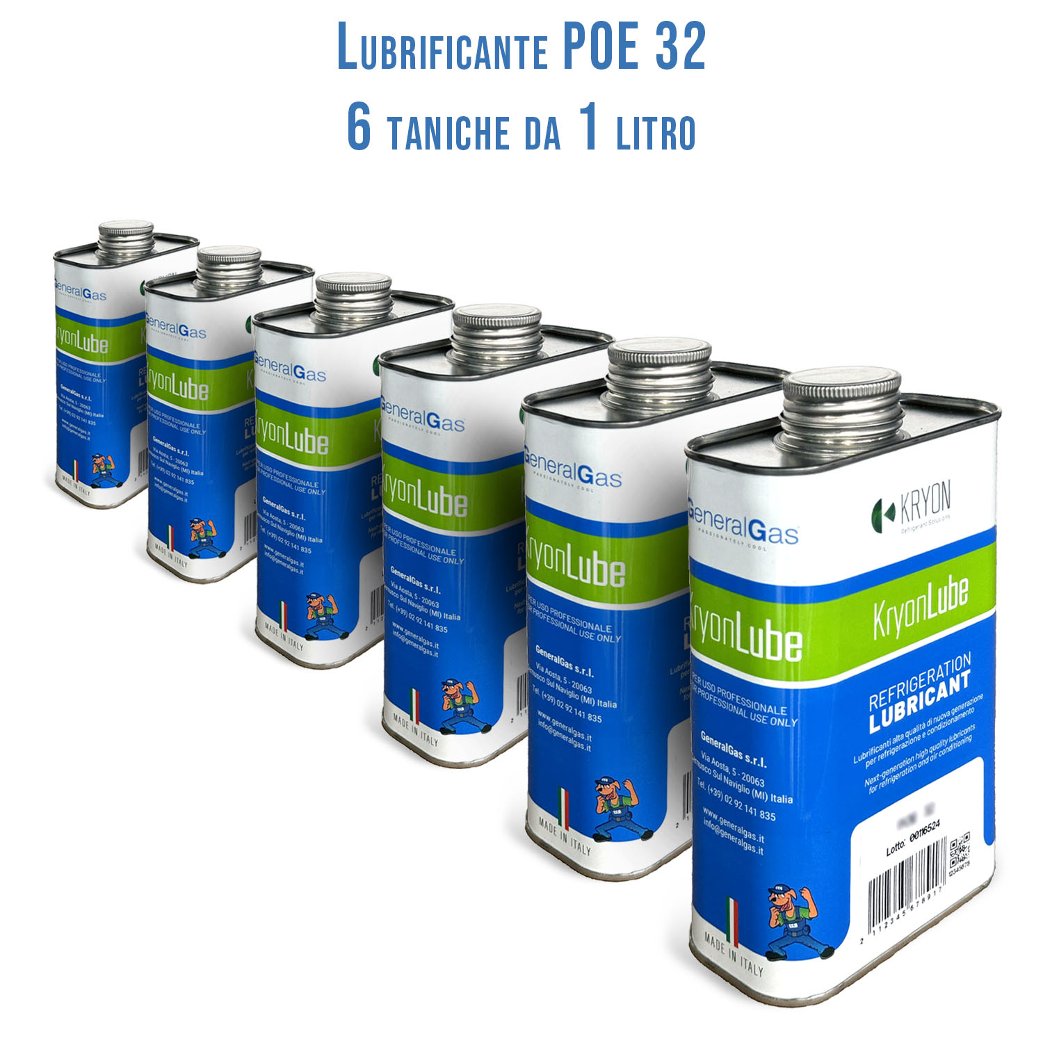 Lubrificante HVACR KryonLube POE 32 -  polyol estere - Confezione n° 6 taniche in metallo da 1 lt.