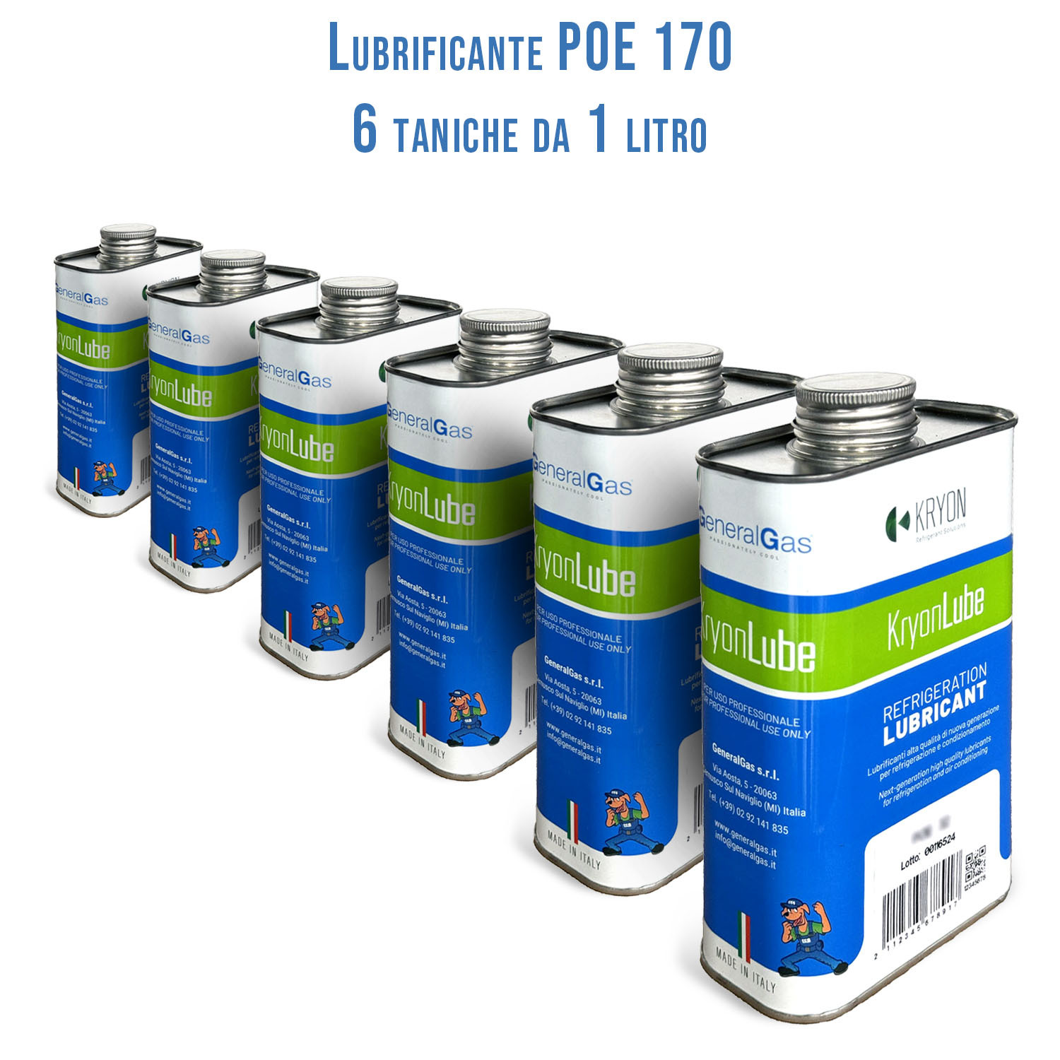 Lubrificante HVACR KryonLube POE 170 - polyol estere - Confezione n° 6 taniche in metallo da 1 lt.