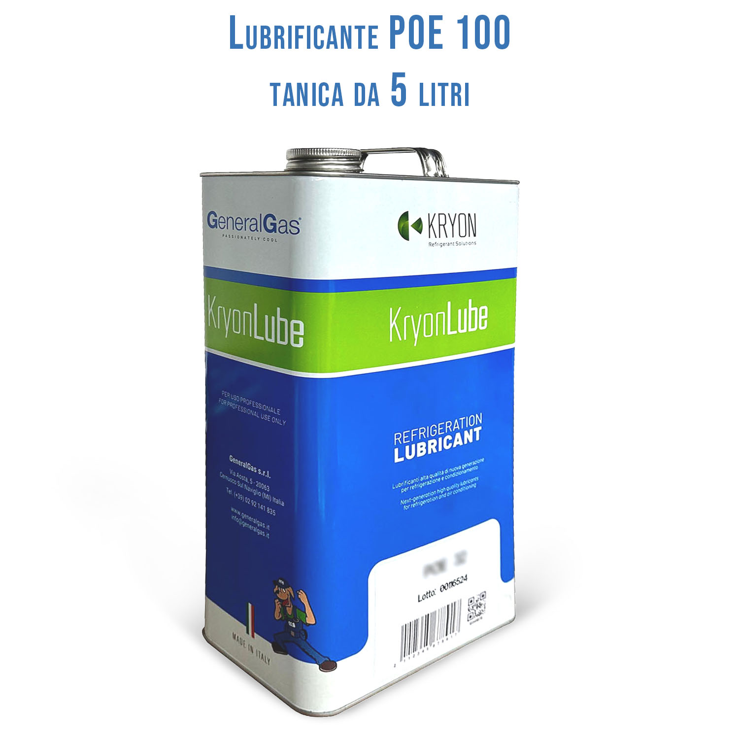 Lubrificante HVACR KryonLube POE 100 - polyol estere - Tanica in metallo da 5 lt.