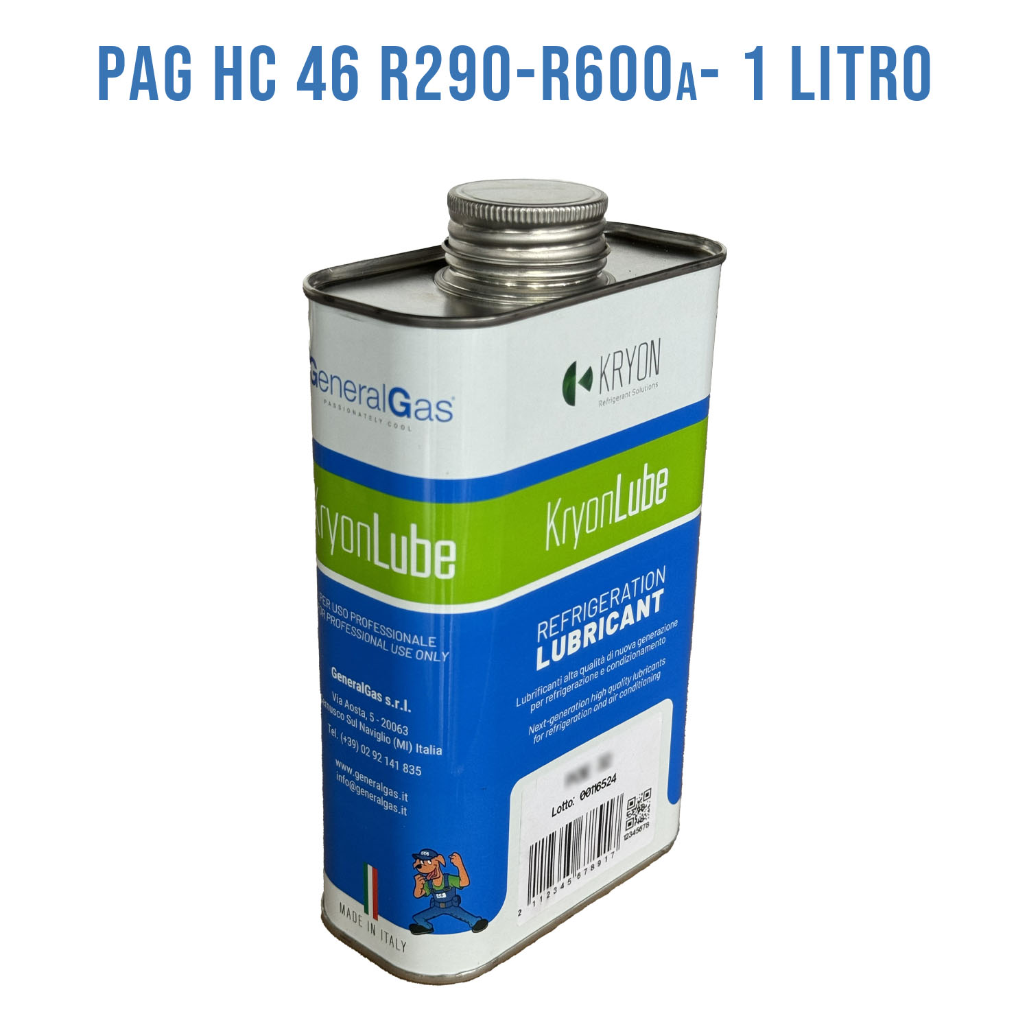 Lubrificante KryonLube HC PAG 46 - R290 e R600a - Tanica in metallo da 1 lt.