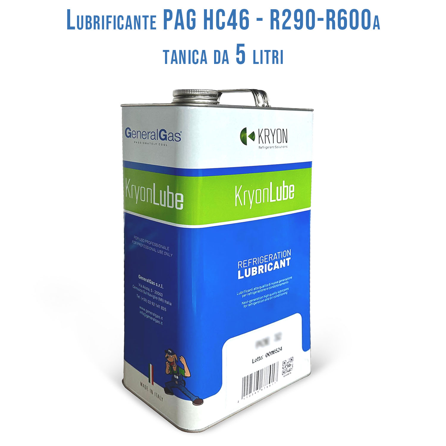 Lubrificante KryonLube HC PAG 46 - R290 e R600a - Tanica in metallo da 5 lt.