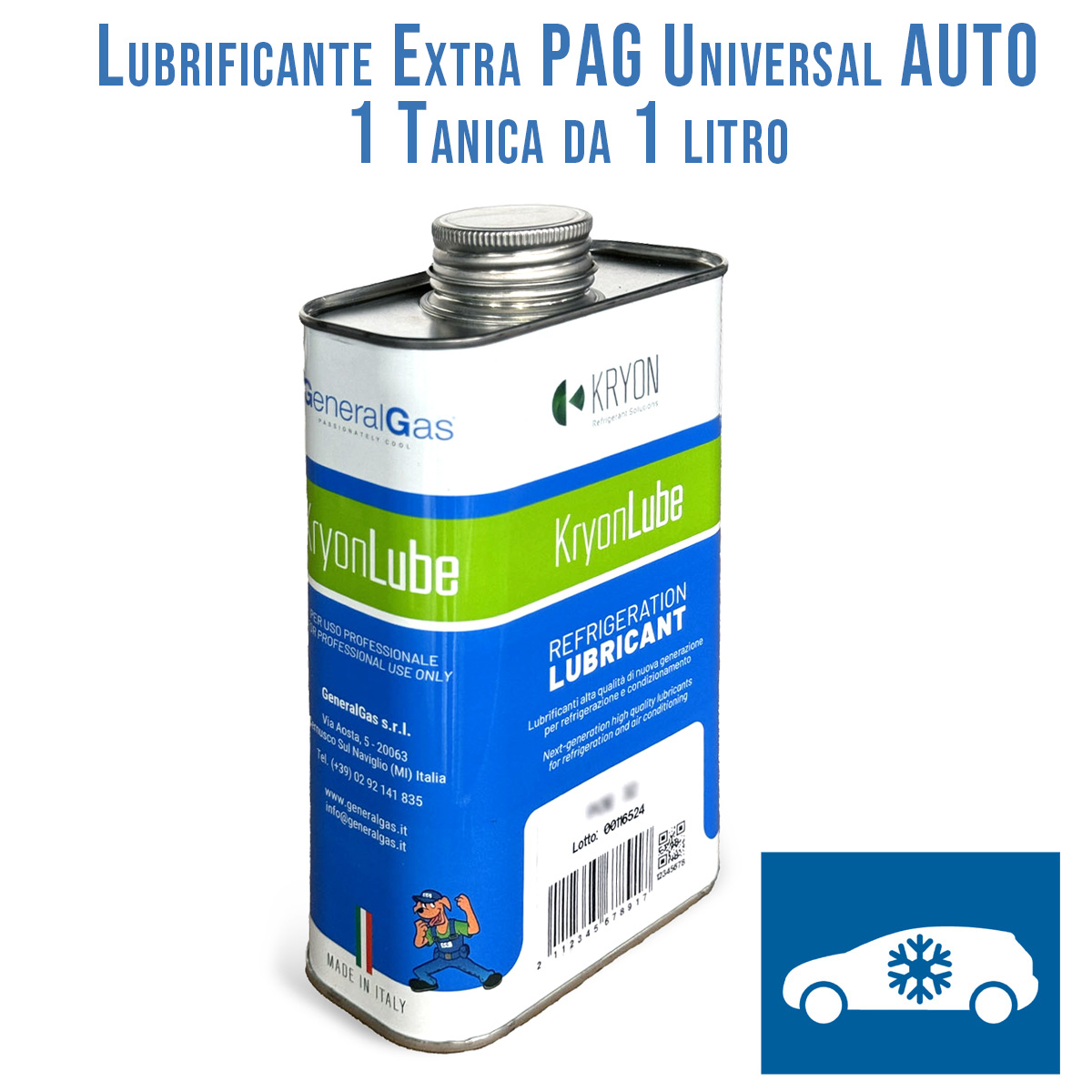 Lubrificante AUTO KryonLube EXTRA Universal PAG per R134a e R12434yf - Tanica in metallo da 1L