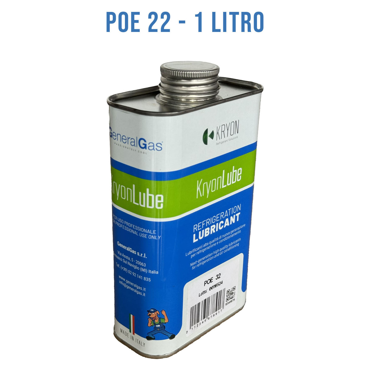 Lubrificante HVACR KryonLube POE 22 -  polyol estere - Tanica in metallo da 1 lt.