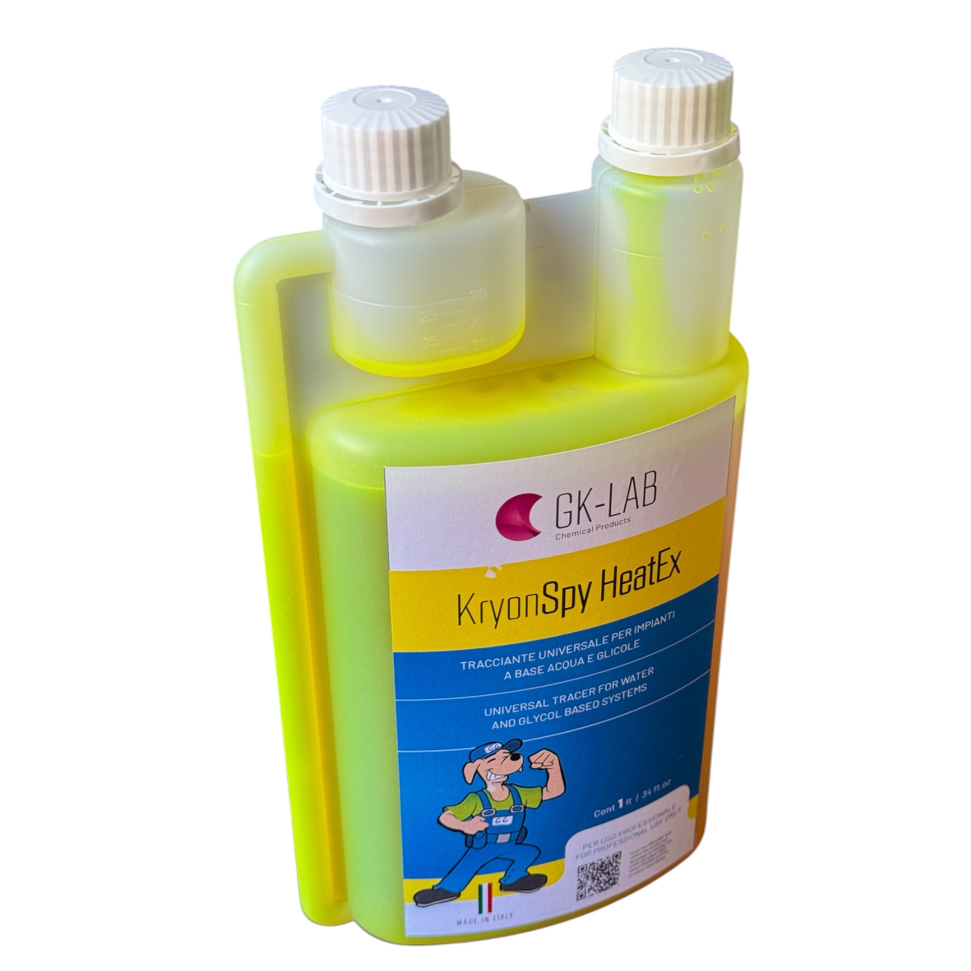 GK-Lab Tracciante Rivela Fughe per Impianti con Fluidi Base Glicole KryonSpy HeatEx - Flacone da 250 ml