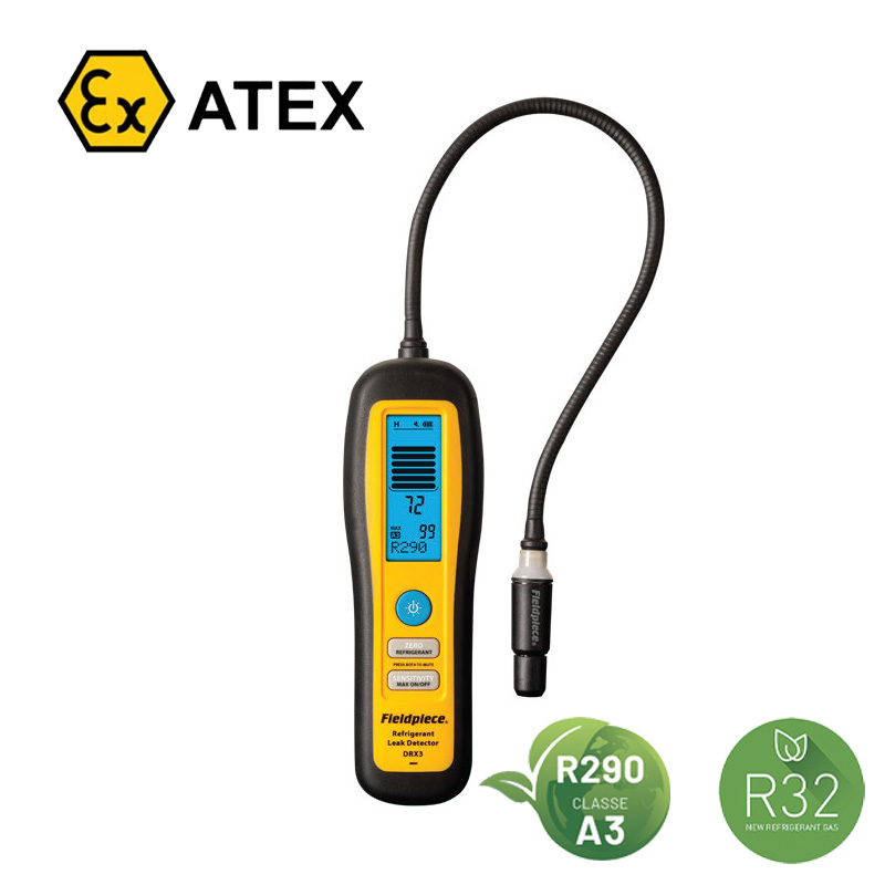 FieldPiece USA - DRX3 - Cercafughe portatile ATEX di perdite di refrigerante a diodo riscaldato con monitor LCD