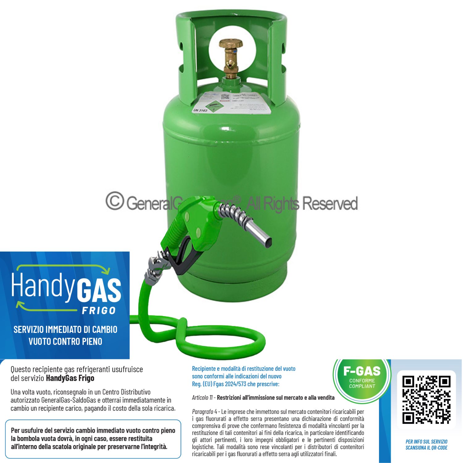 Ricarica HandyGas Frigo (scambio immediato vuoto contro pieno) Kryon® 452A in Bombola KryoBox 12,5 Lt/48bar (10 kg di R452A) 